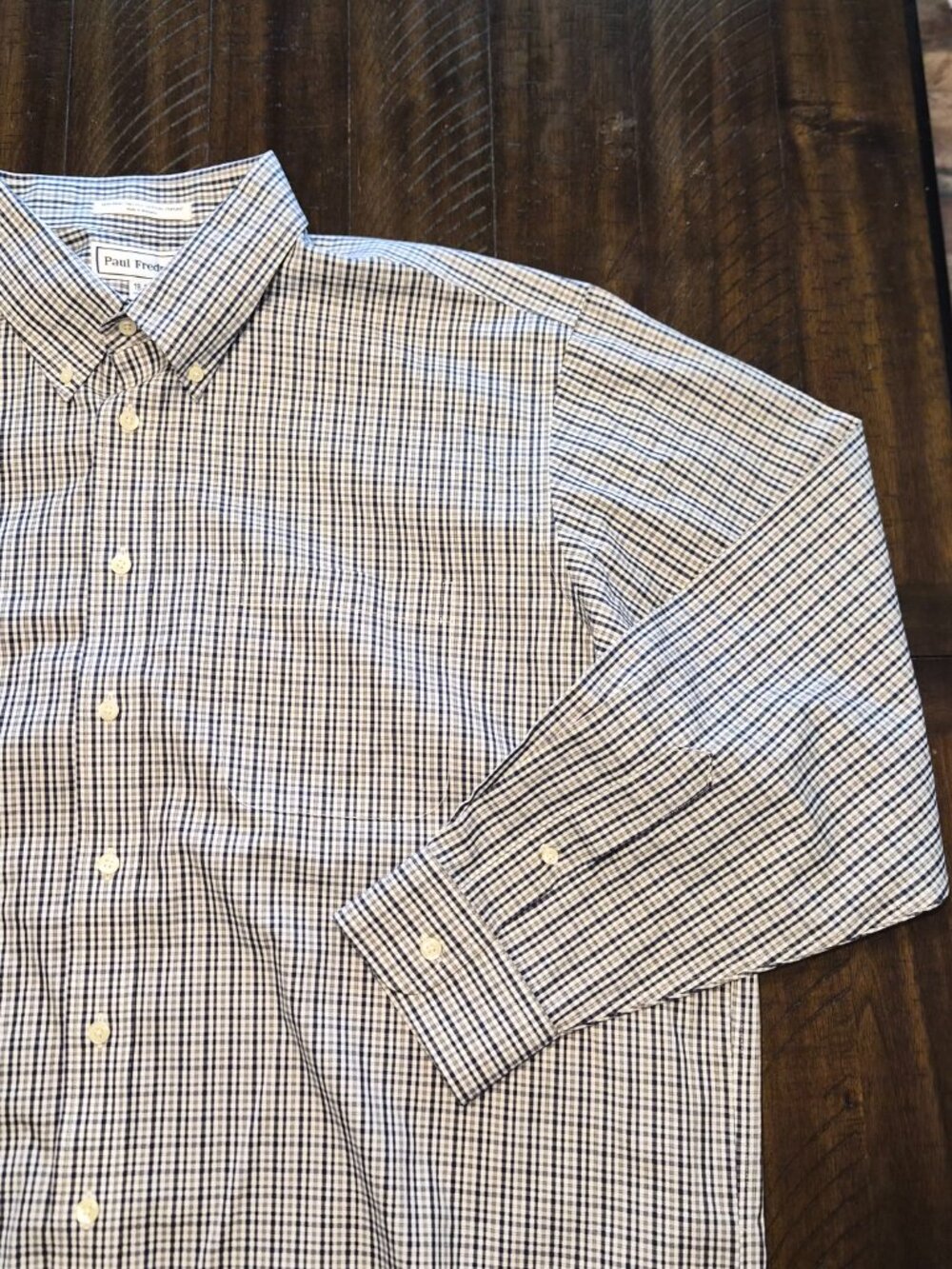 Paul Fredrick Shirt Men 18 35 Check Two Ply 100% Cotton Button Up Pinpoint G890
